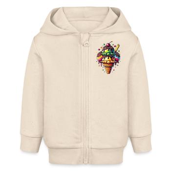 Große bunte leckere dekorierte Eistüte - Baby Organic Kapuzenjacke Baby Connector von Stanley/Stella - Natur - Vorne