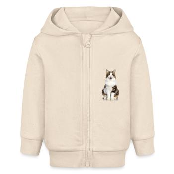 Fluffy Smiling Cat – Good Pet Edition - Baby Organic Zip-up Hoodie by Stanley/Stella - soft Ecru - Front