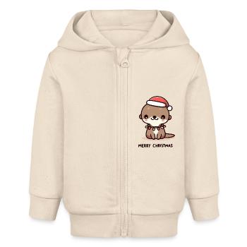 Loutre Noël Joyeuse - Cadeau Mignon - Veste à capuche bébé bio Stanley/Stella - écru doux - Devant