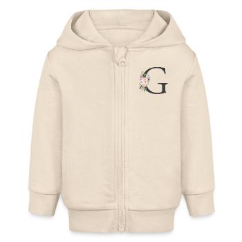 Letter G, Monogram, Flowers - Baby Organic Zip-up Hoodie by Stanley/Stella - soft Ecru - Front