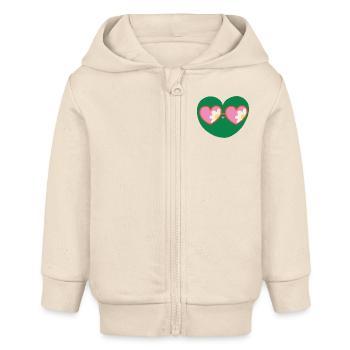 Retro Green Heart Mascot with Daisy Sunglasses - Baby Organic Zip-up Hoodie by Stanley/Stella - soft Ecru - Front