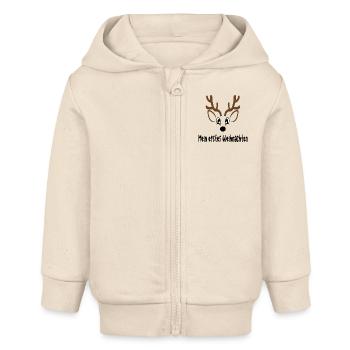 Mein erstes Weihnachten | Süßes Rentier Motiv - Baby Organic Kapuzenjacke Baby Connector von Stanley/Stella - Natur - Vorne