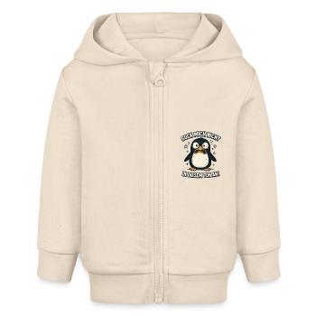 Ne me regarde pas sur ce ton Drôle de pingouin - Veste à capuche bébé bio Stanley/Stella - écru doux - Devant