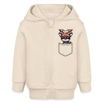 Cool reindeer with sunglasses and scarf - Baby Organic Zip-up Hoodie by Stanley/Stella - soft Ecru - Front