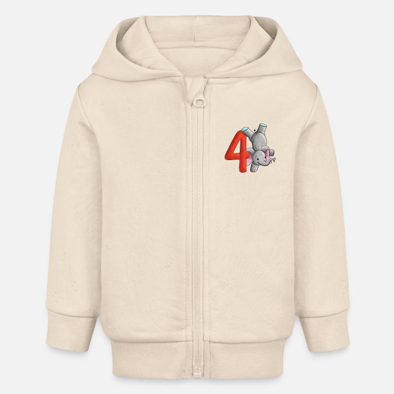 4e anniversaire éléphant - Veste à capuche bébé bio Stanley/Stella - écru doux