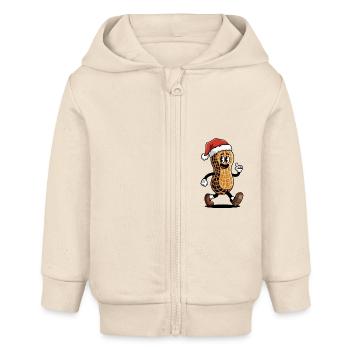 Festliche Erdnuss mit Weihnachtsmannmütze - Baby Organic Kapuzenjacke Baby Connector von Stanley/Stella - Natur - Vorne
