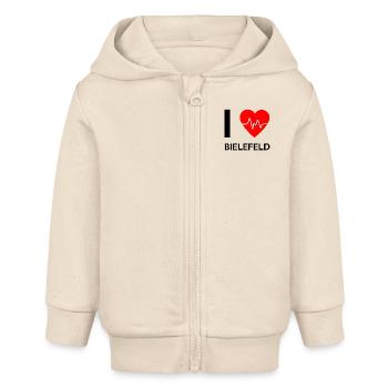 I Love Bielefeld - Ich liebe Bielefeld - Baby Organic Kapuzenjacke Baby Connector von Stanley/Stella - Natur - Vorne