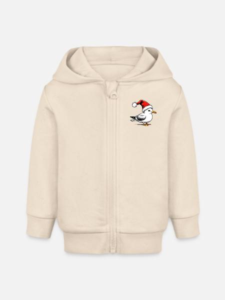 Weihnachts-Möwe mit Mütze - Baby Organic Kapuzenjacke Baby Connector von Stanley/Stella - Natur