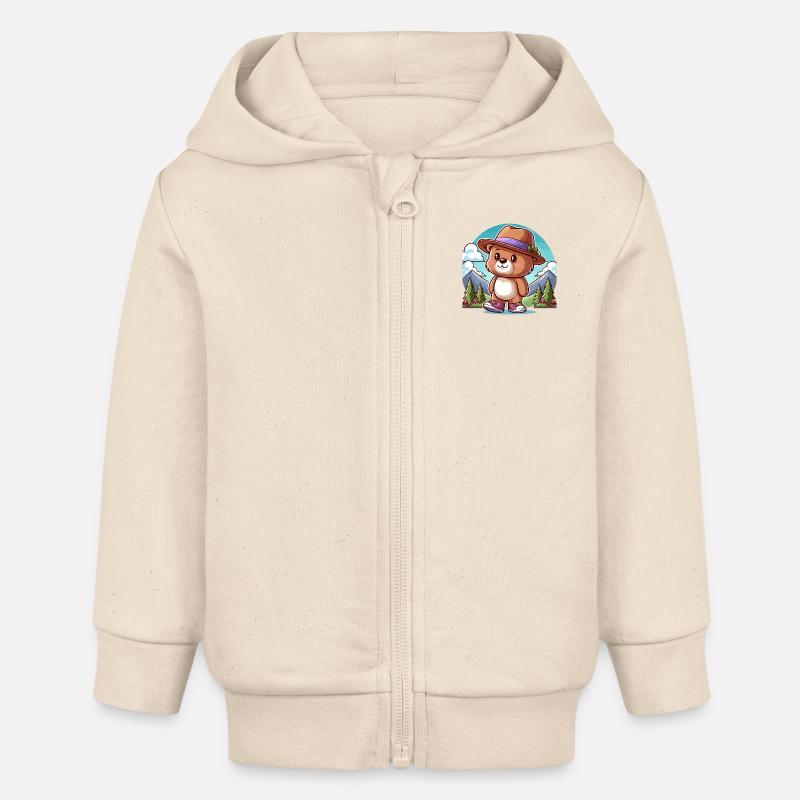 Ours mignon avec chapeau - Veste à capuche bébé bio Stanley/Stella - écru doux