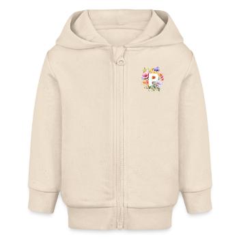 P Monogramm , bunter Blumenstrauss - Baby Organic Kapuzenjacke Baby Connector von Stanley/Stella - Natur - Vorne