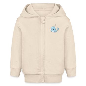 Narval baleine mer animal de mer motif fantastique - Veste à capuche bébé bio Stanley/Stella - écru doux - Devant