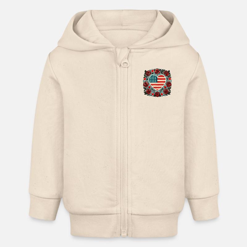 Drapeau des États-Unis - Veste à capuche bébé bio Stanley/Stella - écru doux