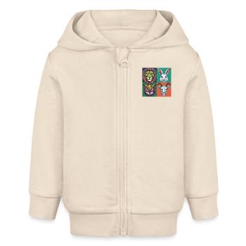 Smile Tiere Löwe Hase Eule Ziege Halloween horror - Baby Organic Kapuzenjacke Baby Connector von Stanley/Stella - Natur - Vorne