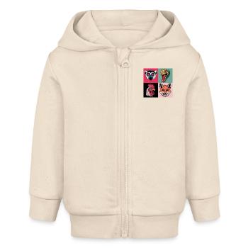 Pop Art Snake Fox Rooster Lemur - Baby Organic Zip-up Hoodie by Stanley/Stella - soft Ecru - Front