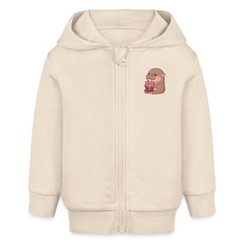 Süßes Baby-Nilpferd, das Boba-Tee trinkt - Baby Organic Kapuzenjacke Baby Connector von Stanley/Stella - Natur - Vorne
