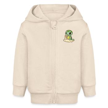 Turtle eating a popsicle - Baby Organic Zip-up Hoodie by Stanley/Stella - soft Ecru - Front