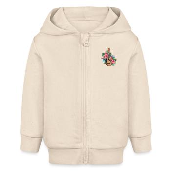 Ukulélé Dessin animé - Veste à capuche bébé bio Stanley/Stella - écru doux - Devant