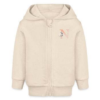 N monogramme, Floral, Boho - Veste à capuche bébé bio Stanley/Stella - écru doux - Devant