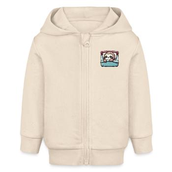 Paresseux endormi - Paisible Charmant - Veste à capuche bébé bio Stanley/Stella - écru doux - Devant