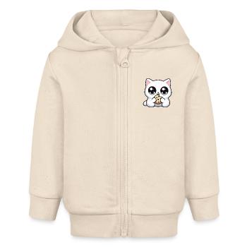 Chat kawaii mignon avec biscuit Cadeaux mignons - Veste à capuche bébé bio Stanley/Stella - écru doux - Devant