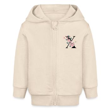 Buchstabe x Rosa Blumen - Baby Organic Kapuzenjacke Baby Connector von Stanley/Stella - Natur - Vorne