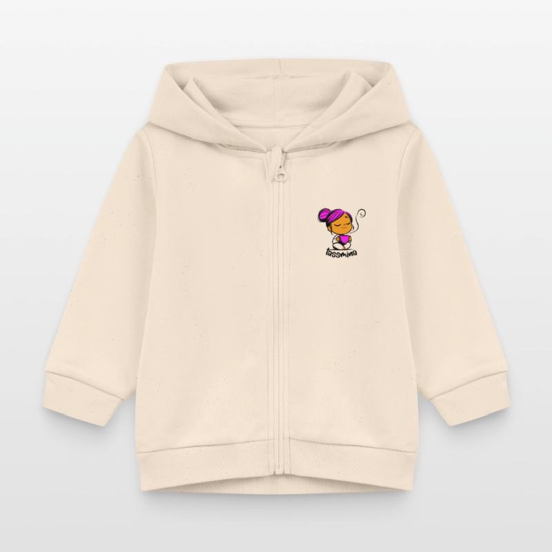 Tassmina enspannt mit einer Tasse Tee oder Kaffee Baby Organic Kapuzenjacke Baby Connector von Stanley/Stella
