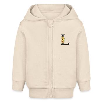 L Monogramm Sonnenblumen - Baby Organic Kapuzenjacke Baby Connector von Stanley/Stella - Natur - Vorne