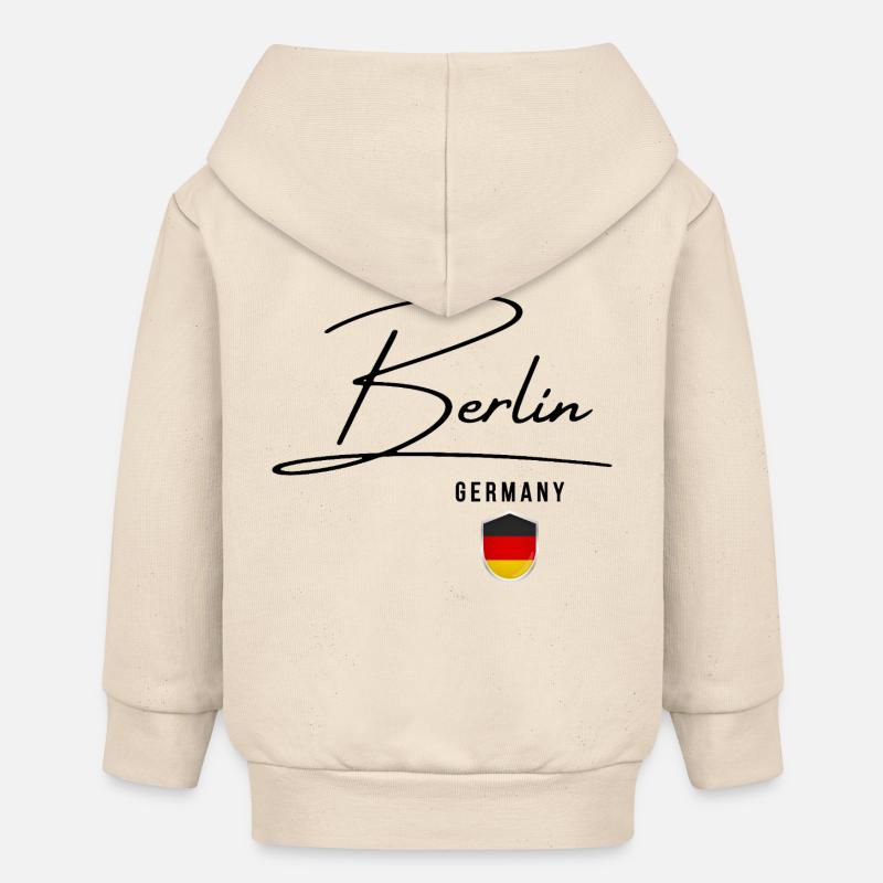 Design élégant Berlin, j’adore Berlin - Veste à capuche bébé bio Stanley/Stella - écru doux