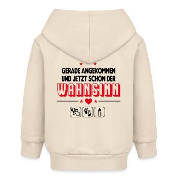 Gerade angekommen Wahnsinn Babysprüche Strampler - Baby Organic Kapuzenjacke Baby Connector von Stanley/Stella - Natur - Hinten