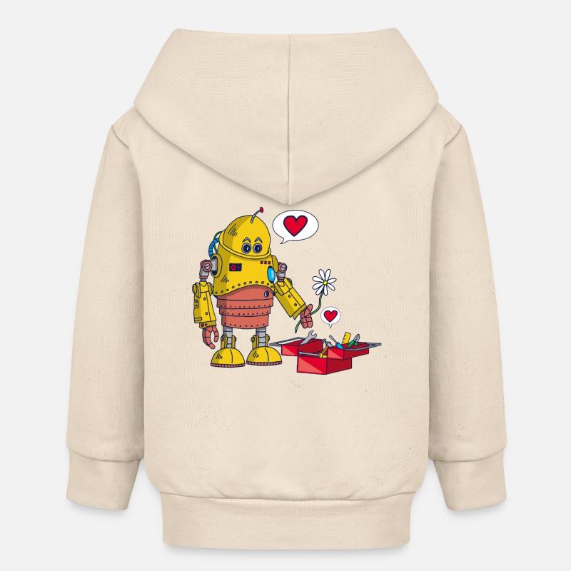 Le robot et l'amour - Veste à capuche bébé bio Stanley/Stella - écru doux