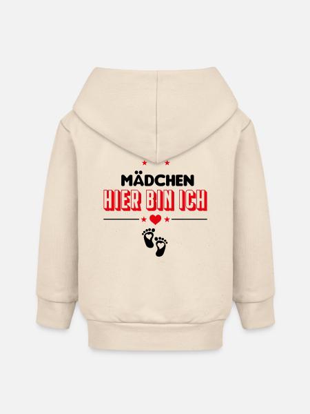 Mädchen Hier bin Ich Babysprüche - Baby Organic Kapuzenjacke Baby Connector von Stanley/Stella - Natur