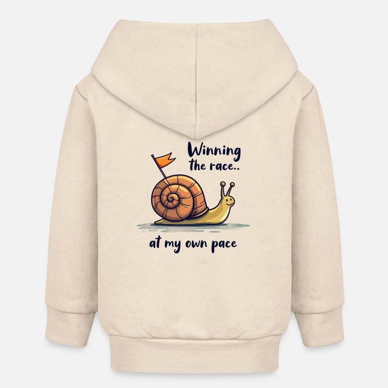 Escargot avec drapeau « Gagner la course » - Veste à capuche bébé bio Stanley/Stella - écru doux