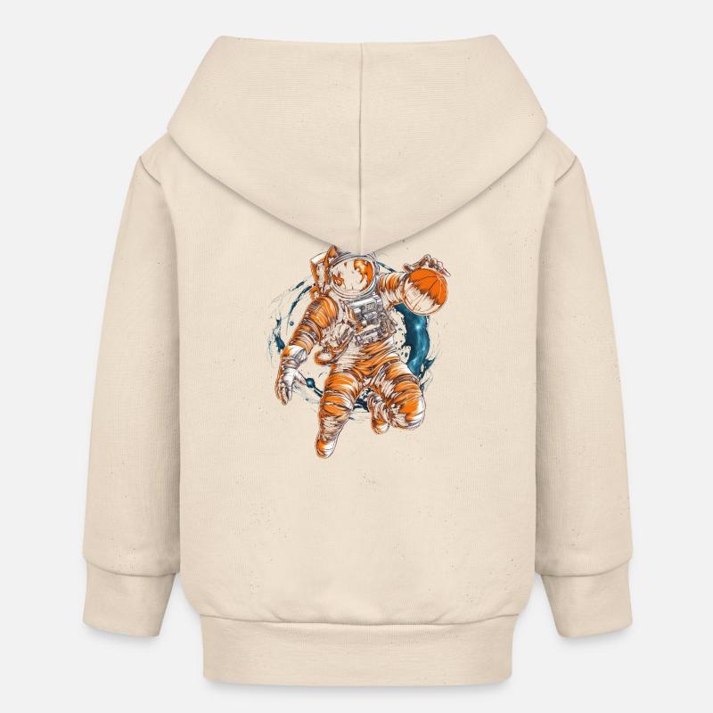 Astronaute jouant au basketball dans l’espace Graphiques - Veste à capuche bébé bio Stanley/Stella - écru doux