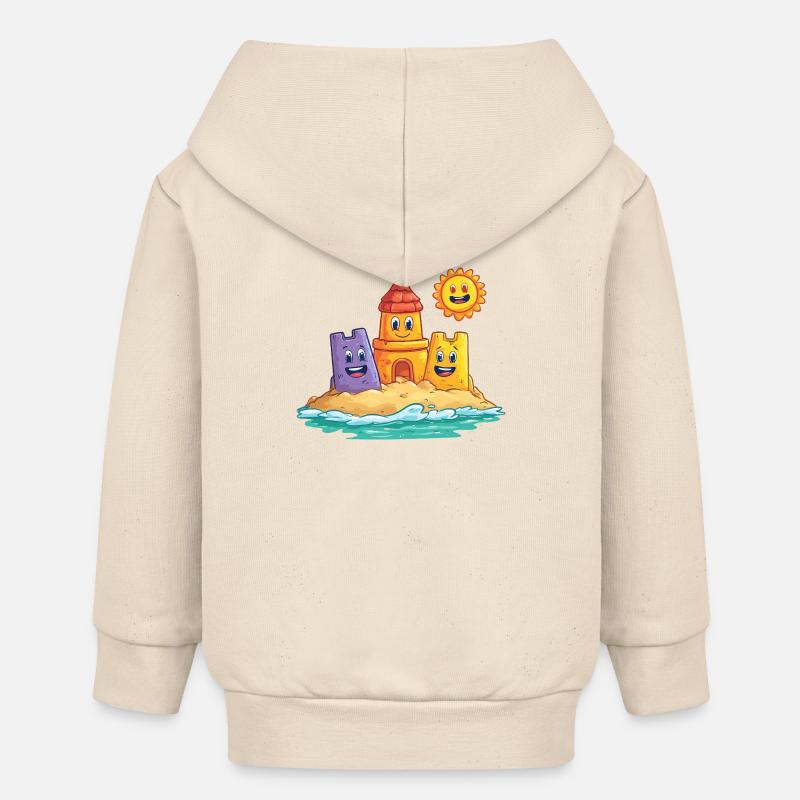 Drôle de château de sable avec le soleil - Veste à capuche bébé bio Stanley/Stella - écru doux