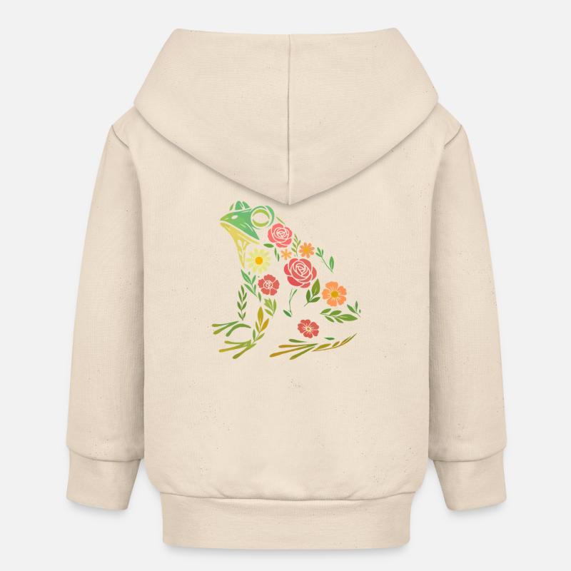 Fleurs de grenouille - Veste à capuche bébé bio Stanley/Stella - écru doux