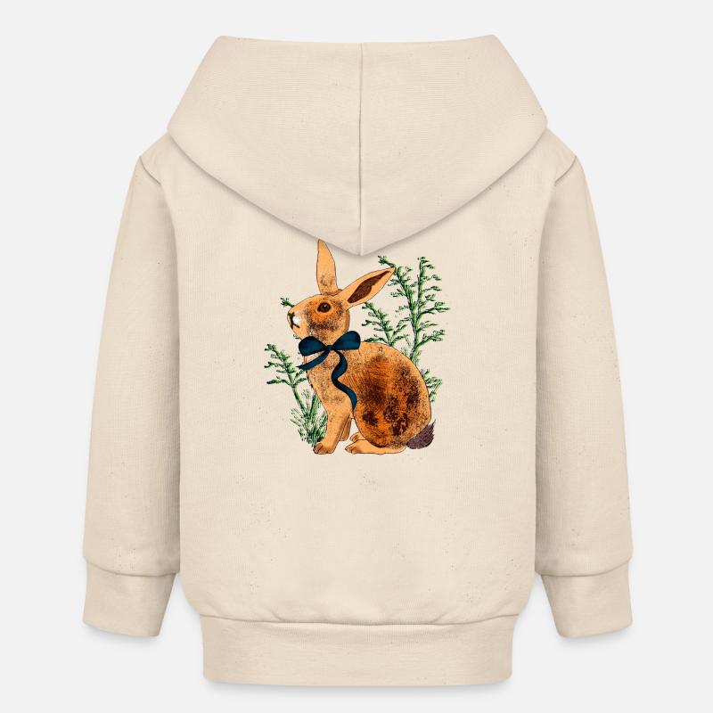 Portrait de lapin à l’aquarelle avec ruban - Veste à capuche bébé bio Stanley/Stella - écru doux