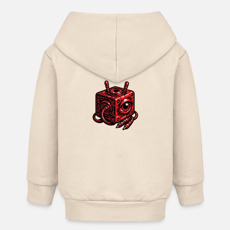 Robot cube rouge avec œil - Veste à capuche bébé bio Stanley/Stella - écru doux