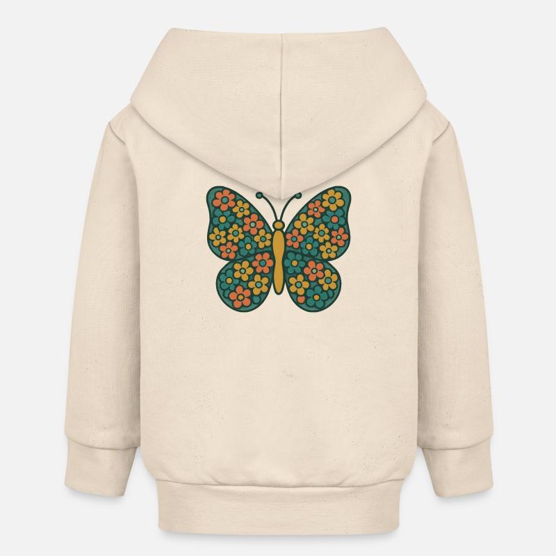 Papillon aux ailes de fleurs - Veste à capuche bébé bio Stanley/Stella - écru doux