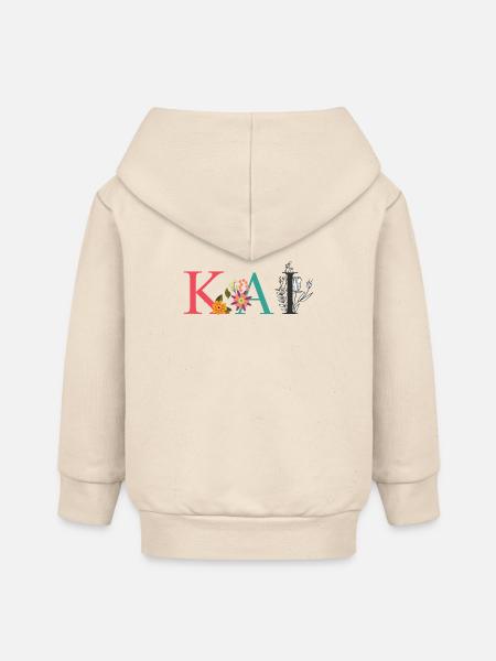 KAI Namenskunst mit gestickten Blumen - Baby Organic Kapuzenjacke Baby Connector von Stanley/Stella - Natur