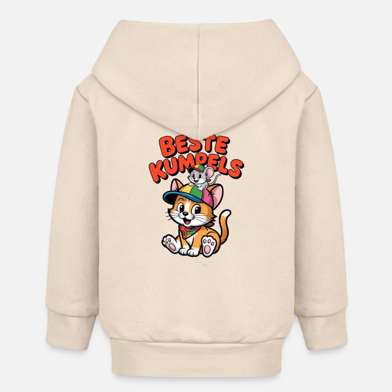 Amitié Chat-Souris des meilleurs potes - Veste à capuche bébé bio Stanley/Stella - écru doux
