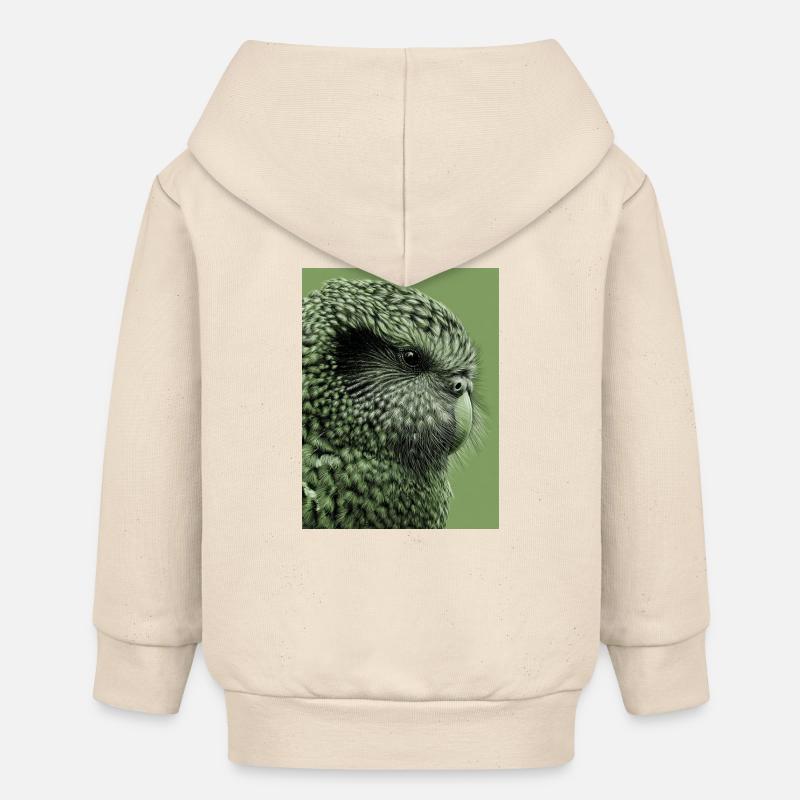 Illustration Kakapo en vert - Veste à capuche bébé bio Stanley/Stella - écru doux