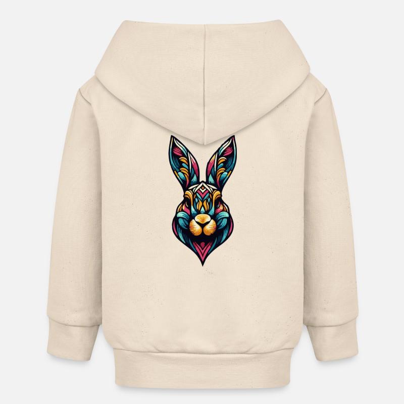 Lapin Kaléidoscope - Veste à capuche bébé bio Stanley/Stella - écru doux