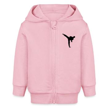 taekwondo high kick kick fight - Baby Organic Zip-up Hoodie by Stanley/Stella - cotton pink - Front