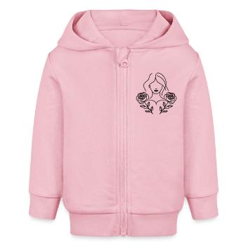 Aesthetic line art woman with roses design - Baby Organic Zip-up Hoodie by Stanley/Stella - cotton pink - Front