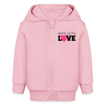 Made With Love 2024 Birth Pregnancy Saying - Baby Organic Zip-up Hoodie by Stanley/Stella - cotton pink - Front