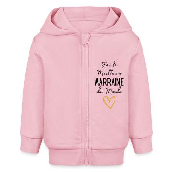 J'ai la Meilleure Marraine du Monde - Veste à capuche bébé bio Stanley/Stella - rose pâle - Devant