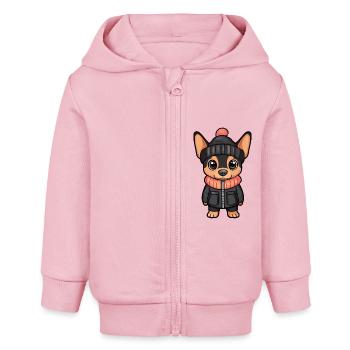 Pinscher Hund Winter - Baby Organic Kapuzenjacke Baby Connector von Stanley/Stella - Hellrosa - Vorne
