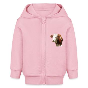 tête de vache drôle - Veste à capuche bébé bio Stanley/Stella - rose pâle - Devant