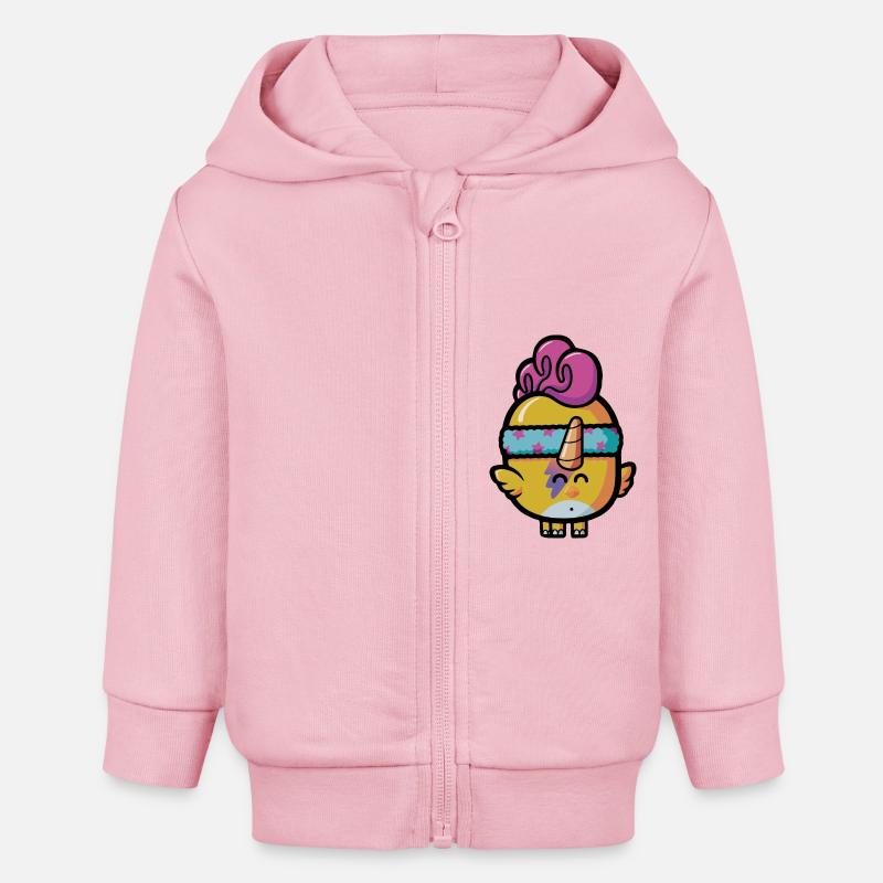 Licorne Poussin - Veste à capuche bébé bio Stanley/Stella - rose pâle