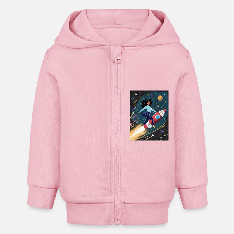 Vol de fusée - Veste à capuche bébé bio Stanley/Stella - rose pâle